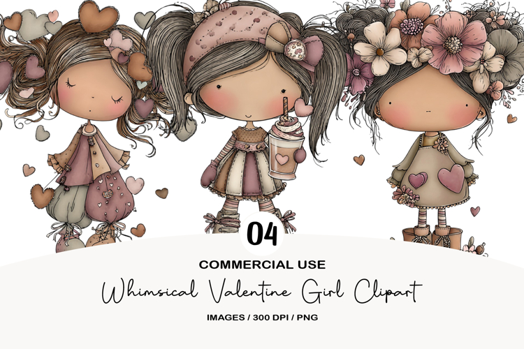 Whimsical Valentine Girl Clipart