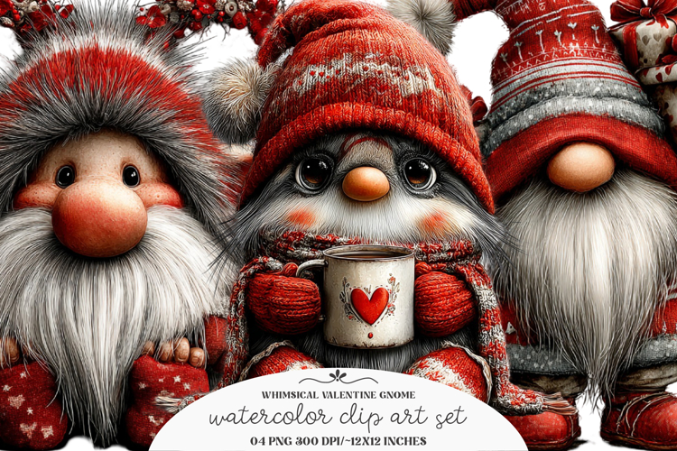 Whimsical Valentine Gnome Clipart