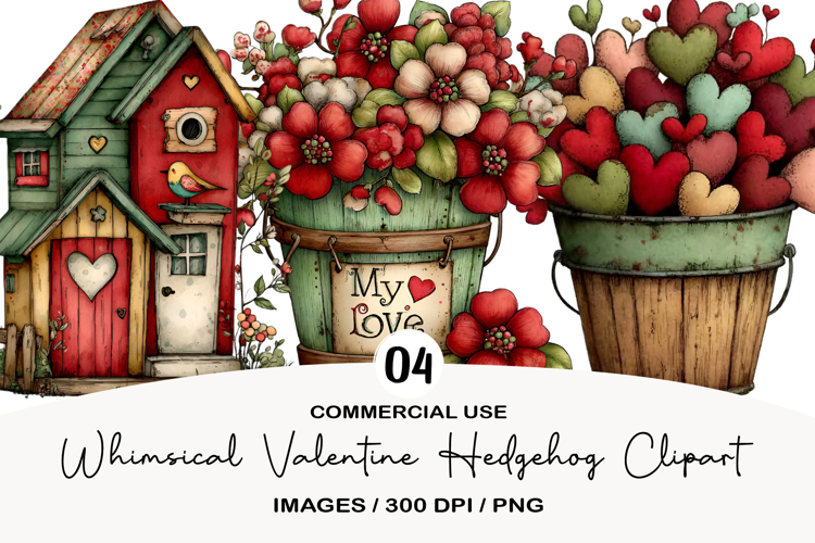 Whimsical Valentine Hedgehog Clipart