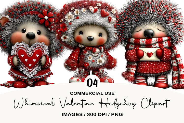 Whimsical Valentine Hedgehog Clipart