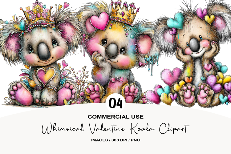 Whimsical Valentine Koala Clipart