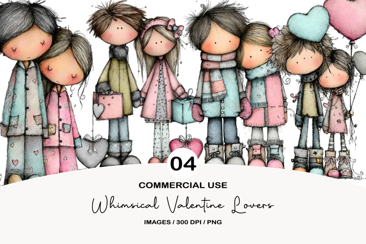 Whimsical Valentine Lovers PNG
