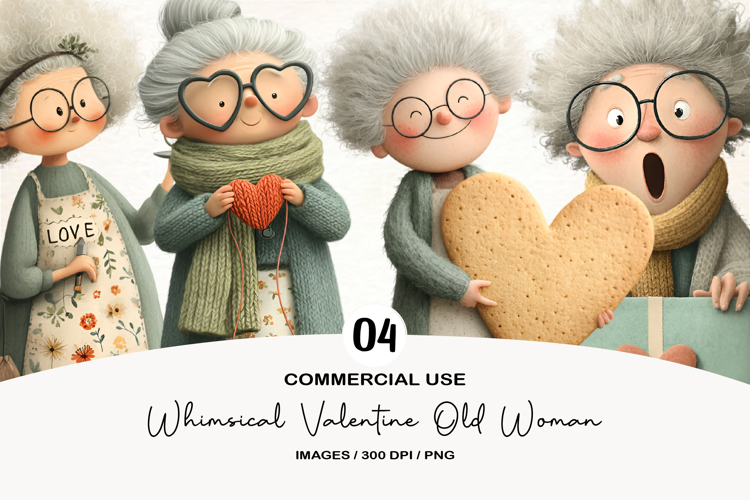Whimsical Valentine Old Woman Clipart