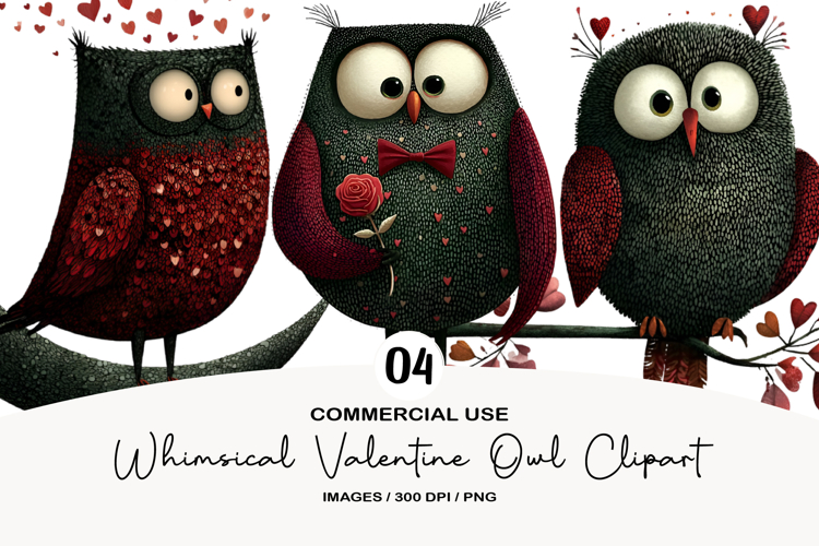 Whimsical Valentine Owl Clipart