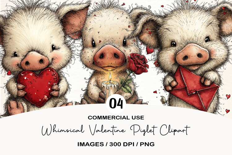 Whimsical Valentine Piglet Clipart