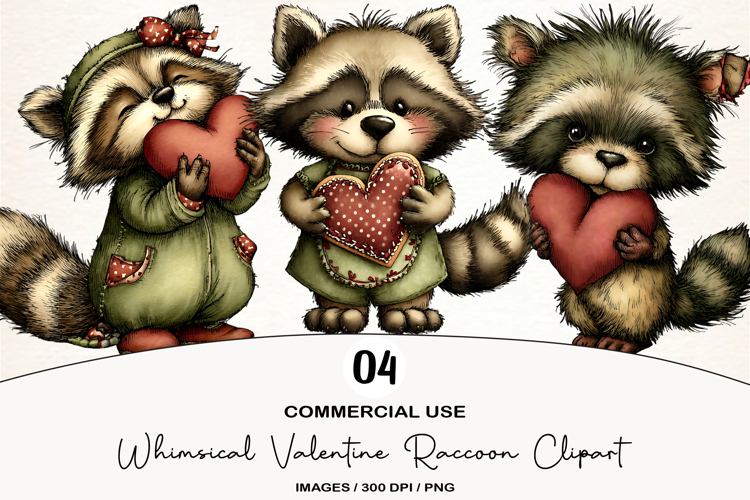 Whimsical Valentine Raccoon Clipart