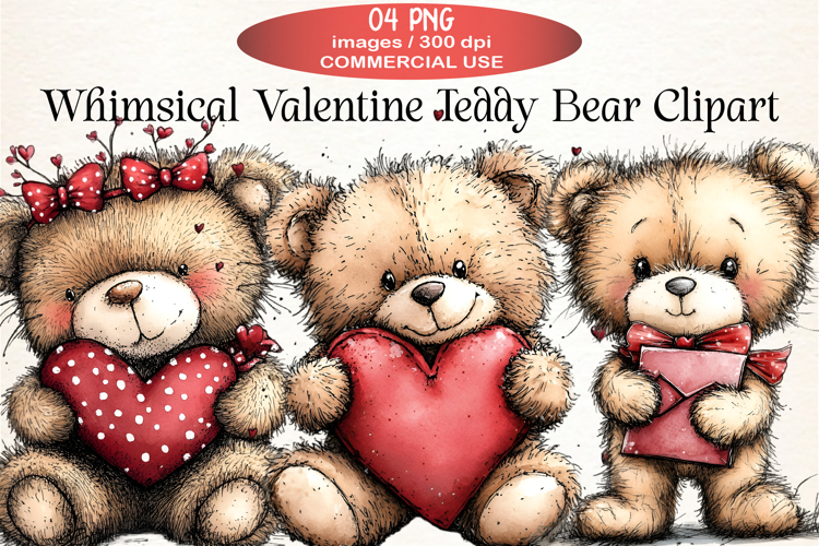 Whimsical Valentine Teddy Bear Clipart