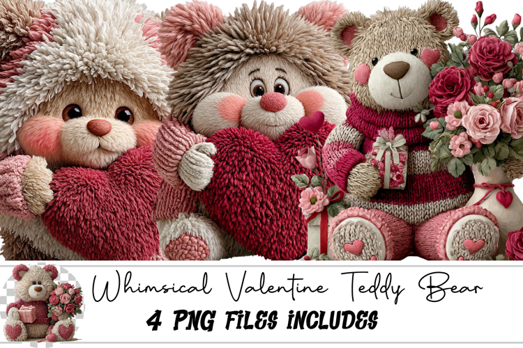 Whimsical Valentine Teddy Bear Clipart