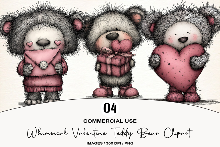 Whimsical Valentine Teddy Bear Clipart