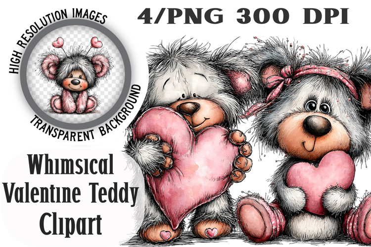 Whimsical Valentine Teddy Bear Clipart