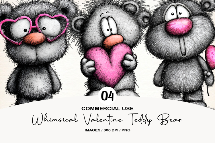 Whimsical Valentine Teddy Bear Clipart