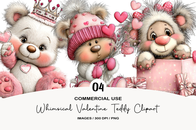 Whimsical Valentine Teddy Clipart
