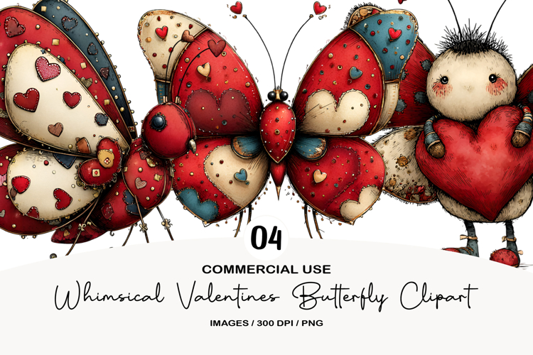 Whimsical Valentines Butterfly Clipart