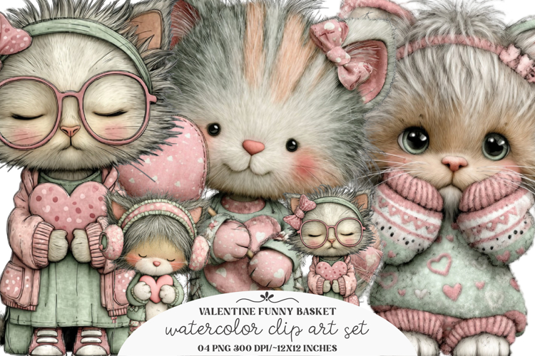 Valentine Romantic Cat Couple Clipart - Romantic Cat Couple