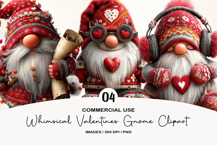 Whimsical Valentines Gnome Clipart