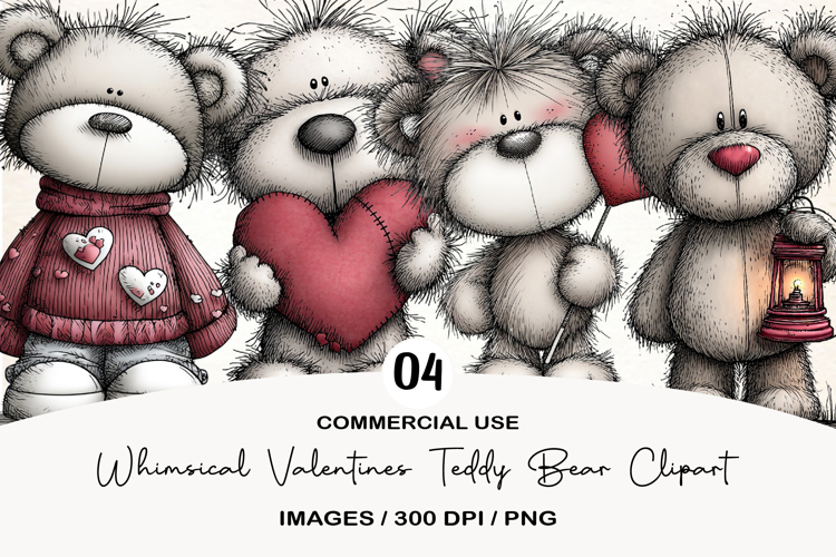 Whimsical Valentines Teddy Bear Clipart