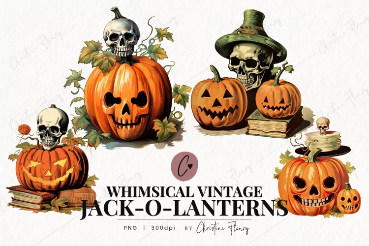 Whimsical Vintage Jack O Lantern Clipart