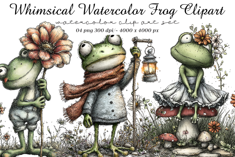 Whimsical Watercolor Frog Clipart