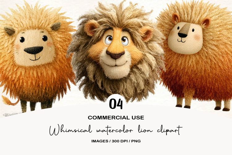 Whimsical watercolor lion clipart