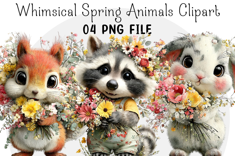 Whimsical Watercolor Spring Animals Clipart