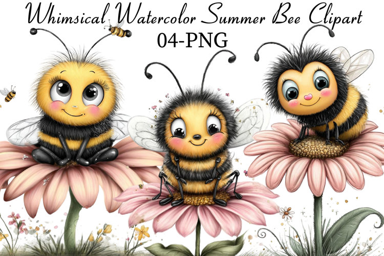 Whimsical Watercolor Summer Bee Clipart