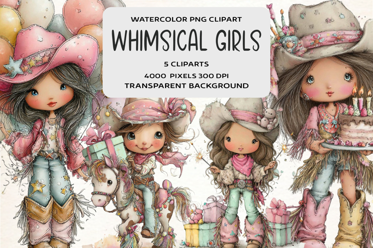 Whimsical Western Birthday Girls Clipart