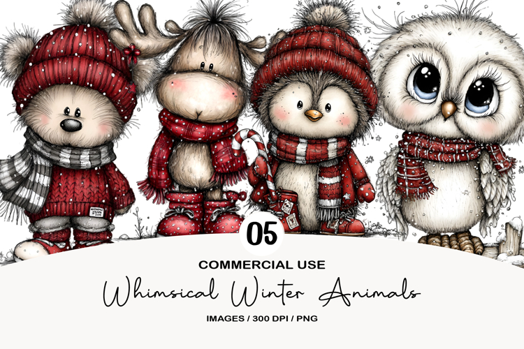 Whimsical Winter Animals Clipart