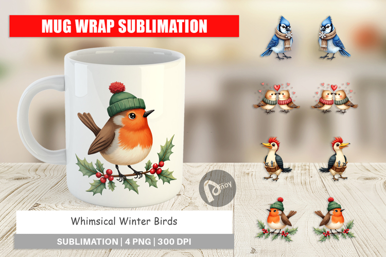 Whimsical Winter Birds Mug Wrap