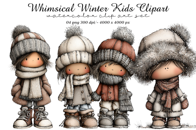Whimsical Winter Kids Clipart example image 1