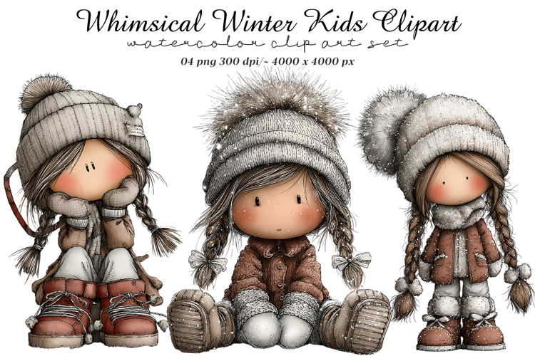 Whimsical Winter Kids Clipart example image 1