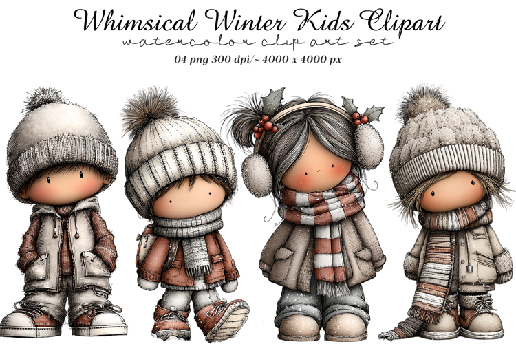 Whimsical Winter Kids Clipart example image 1