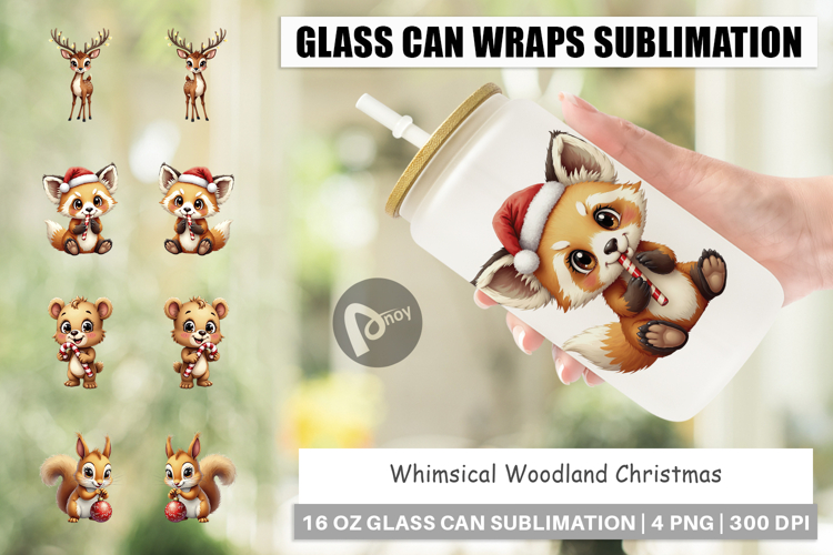 Whimsical Woodland Xmas Glass Can