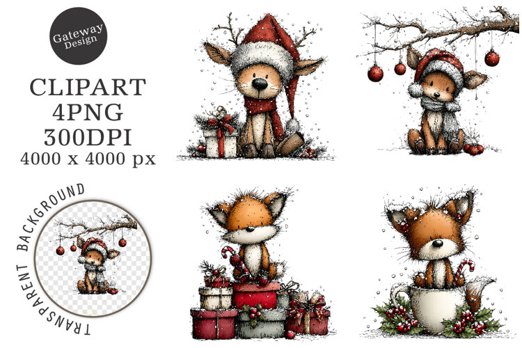 Whimsical Woodland Christmas Clipart example image 1