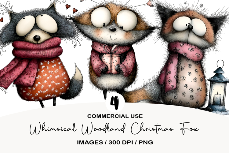 Whimsical Woodland Christmas Fox Clipart