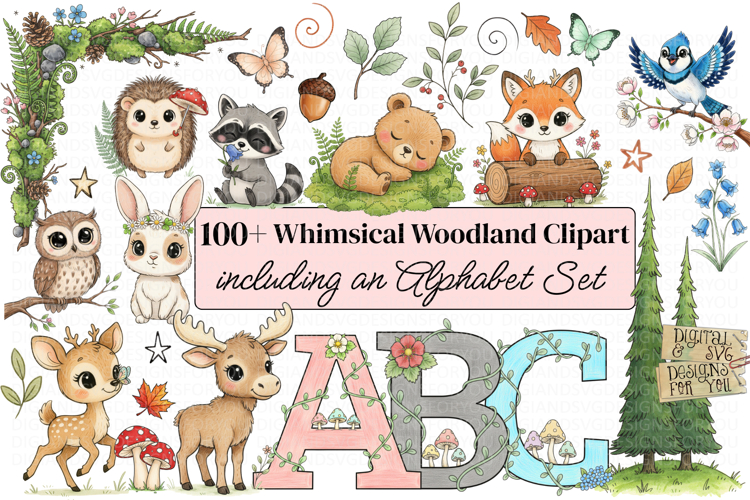 Whimsical Woodland Clipart Bundle | Woodland Animals