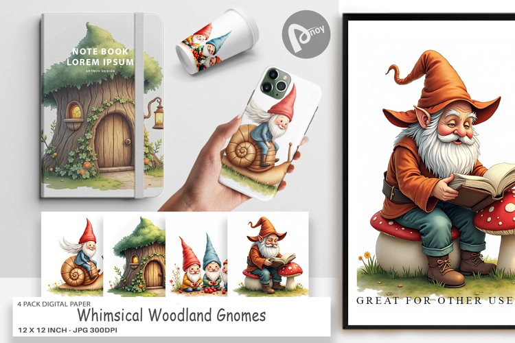 Woodland Gnomes Digital Paper
