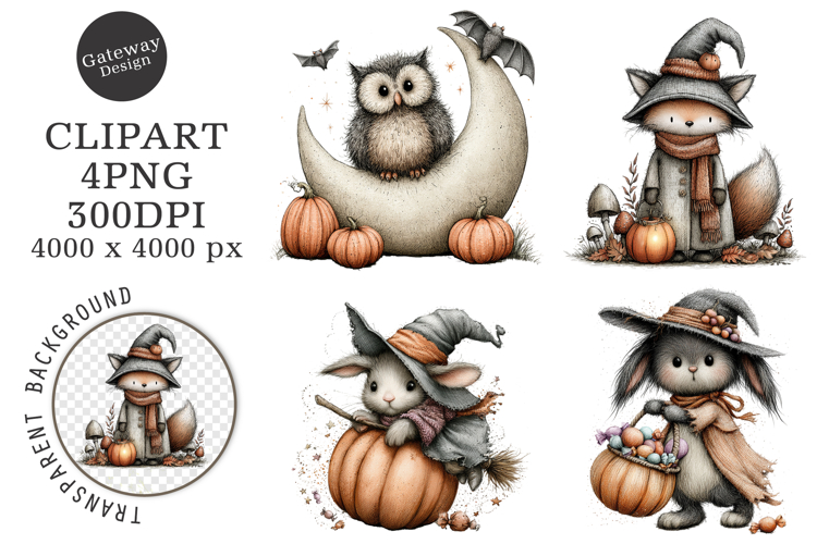 Whimsical Woodland Halloween Clipart