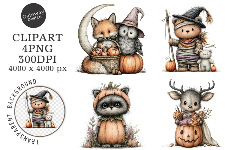 Whimsical Woodland Halloween Clipart