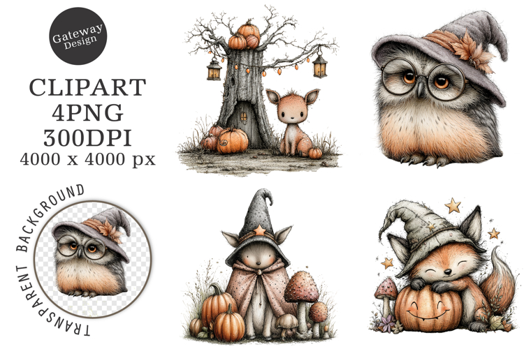 Whimsical Woodland Halloween Clipart