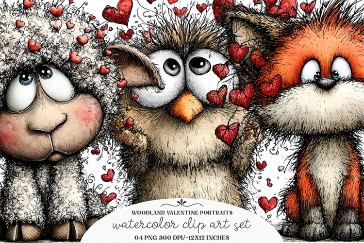 Woodland Valentine Portraits Clipart - Valentines PNG