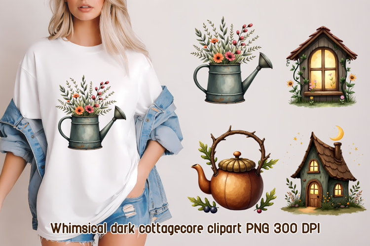 Whimsical cottagecore garden clipart PNG