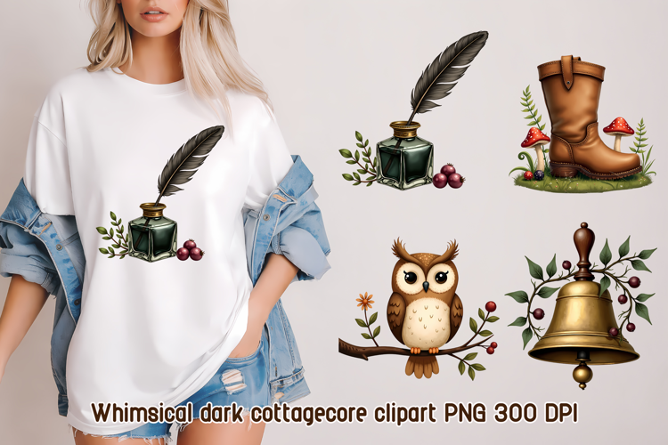 Whimsical Dark Cottagecore Clipart PNG