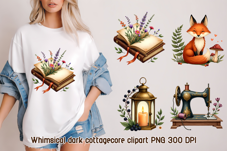 Whimsical cottagecore clipart PNG, cozy bookish