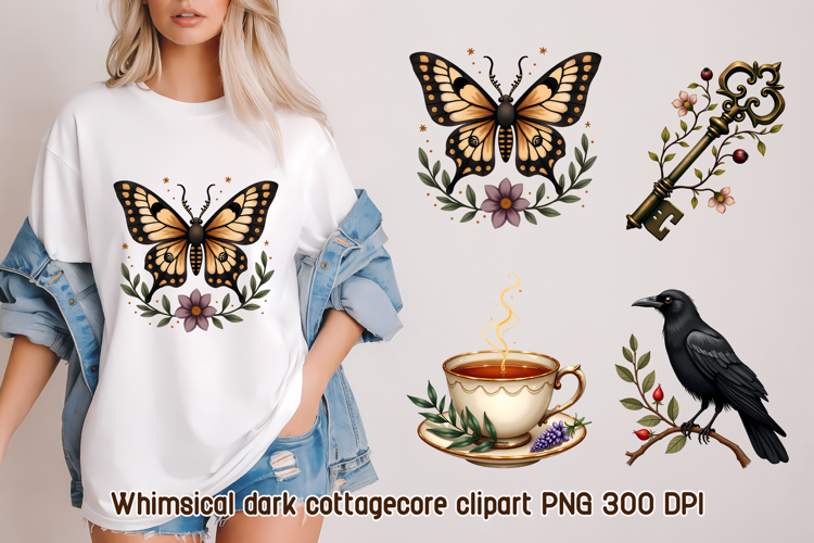 Whimsical Dark Cottagecore Butterfly Clipart PNG