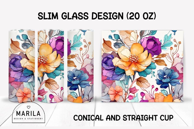 Whimsy Flowers Skinny Tumbler sublimation designs #3 example image 1