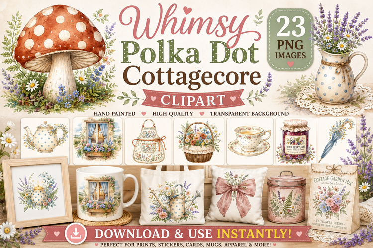 Whimsy Polka Dot Cottagecore PNG Clipart | 23 Images example image 1