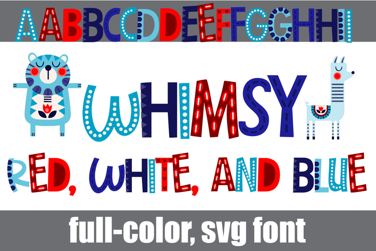 Whimsy Red, White, and Blue Color Font