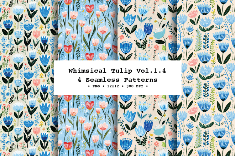 Whimsical Tulip Seamless Pattern Vol.1.4 - 4 PNG