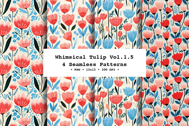 Whimsical Tulip Seamless Pattern Vol.1.5 - 4 PNG