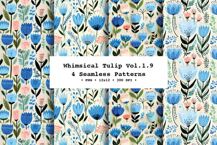 Whimsical Tulip Seamless Pattern Vol.1.9 - 4 PNG